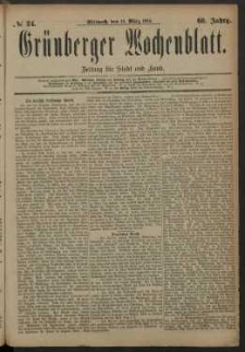 Gr&uuml;nberger Wochenblatt: Zeitung f&uuml;r Stadt und Land, No. 34. (19. M&auml;rz 1884)