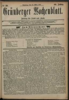 Grünberger Wochenblatt: Zeitung für Stadt und Land, No. 39. (30. März 1884)