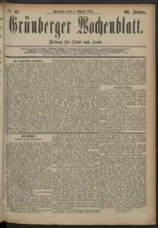 Grünberger Wochenblatt: Zeitung für Stadt und Land, No. 41. (4. April 1884)