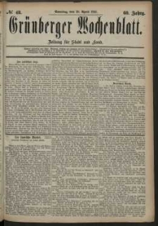 Grünberger Wochenblatt: Zeitung für Stadt und Land, No. 48. (20. April 1884)