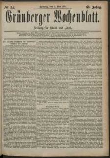 Grünberger Wochenblatt: Zeitung für Stadt und Land, No. 54. (4. Mai 1884)