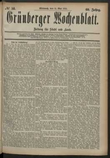 Grünberger Wochenblatt: Zeitung für Stadt und Land, No. 58. (14. Mai 1884)