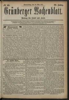 Grünberger Wochenblatt: Zeitung für Stadt und Land, No. 62. (22. Mai 1884)