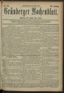 Grünberger Wochenblatt: Zeitung für Stadt und Land, No. 64. (28. Mai 1884)
