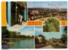 Zielona Góra; Lubuska Wytwórnia Win. Widok ogólny. Pasaż staromiejski. Kąpielisko i przystań kajakowa na zalewie Śląskiej Ochli. Aleja Wojska Polskiego i ulica Bohaterów Westerplatte