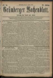 Gr&uuml;nberger Wochenblatt: Zeitung f&uuml;r Stadt und Land, No. 73. (18. Juni 1884)