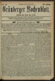 Grünberger Wochenblatt: Zeitung für Stadt und Land, No. 75. (22. Juni 1884)