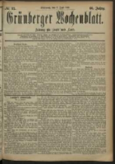 Gr&uuml;nberger Wochenblatt: Zeitung f&uuml;r Stadt und Land, No. 82. (9. Juli 1884)