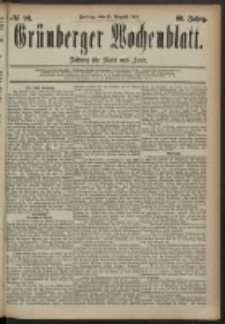Grünberger Wochenblatt: Zeitung für Stadt und Land, No. 98. (15. August 1884)