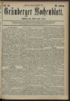 Grünberger Wochenblatt: Zeitung für Stadt und Land, No. 98. (15. August 1884)