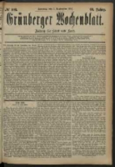 Grünberger Wochenblatt: Zeitung für Stadt und Land, No. 108. (7. September 1884)