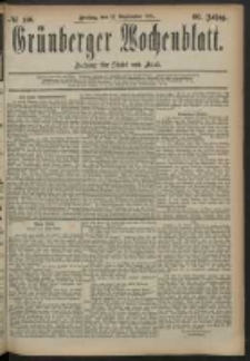 Gr&uuml;nberger Wochenblatt: Zeitung f&uuml;r Stadt und Land, No. 110. (12. September 1884)