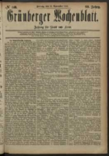 Gr&uuml;nberger Wochenblatt: Zeitung f&uuml;r Stadt und Land, No. 140. (21. November 1884)