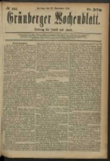 Gr&uuml;nberger Wochenblatt: Zeitung f&uuml;r Stadt und Land, No. 143. (28. November 1884)