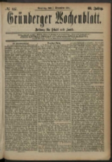 Grünberger Wochenblatt: Zeitung für Stadt und Land, No. 147. (7. December 1884)