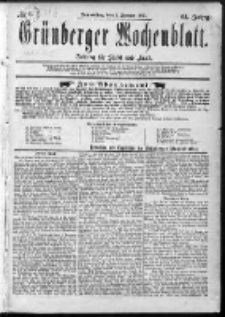 Gr&uuml;nberger Wochenblatt: Zeitung f&uuml;r Stadt und Land, No. 1. (1. Januar 1885)