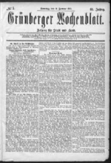 Gr&uuml;nberger Wochenblatt: Zeitung f&uuml;r Stadt und Land, No. 5. (11. Januar 1885)