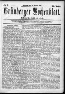 Gr&uuml;nberger Wochenblatt: Zeitung f&uuml;r Stadt und Land, No. 9. (21. Januar 1885)