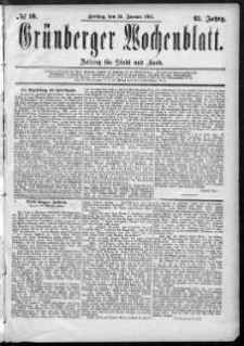 Grünberger Wochenblatt: Zeitung für Stadt und Land, No. 10. (23. Januar 1885)