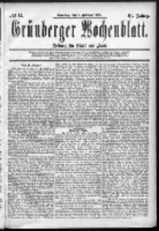 Gr&uuml;nberger Wochenblatt: Zeitung f&uuml;r Stadt und Land, No. 14. (1. Februar 1885)