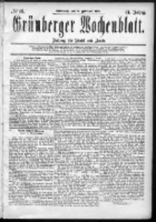 Gr&uuml;nberger Wochenblatt: Zeitung f&uuml;r Stadt und Land, No. 18. (11. Februar 1885)