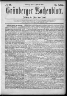 Grünberger Wochenblatt: Zeitung für Stadt und Land, No. 20. (15. Februar 1885)