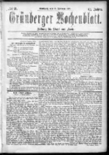 Gr&uuml;nberger Wochenblatt: Zeitung f&uuml;r Stadt und Land, No. 21. (18. Februar 1885)