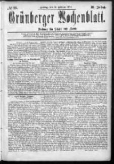 Gr&uuml;nberger Wochenblatt: Zeitung f&uuml;r Stadt und Land, No. 22. (20. Februar 1885)