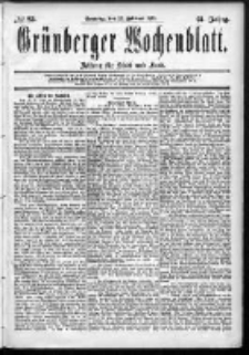 Gr&uuml;nberger Wochenblatt: Zeitung f&uuml;r Stadt und Land, No. 23. (22. Februar 1885)