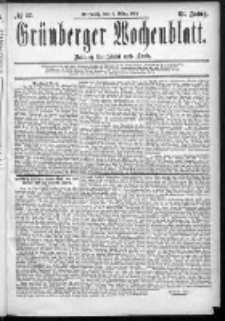 Gr&uuml;nberger Wochenblatt: Zeitung f&uuml;r Stadt und Land, No. 27. (4. M&auml;rz 1885)