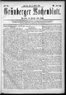 Gr&uuml;nberger Wochenblatt: Zeitung f&uuml;r Stadt und Land, No. 31. (13. M&auml;rz 1885)