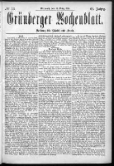 Grünberger Wochenblatt: Zeitung für Stadt und Land, No. 33. (18. März 1885)