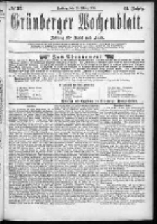 Grünberger Wochenblatt: Zeitung für Stadt und Land, No. 37. (27. März 1885)