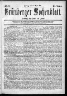 Gr&uuml;nberger Wochenblatt: Zeitung f&uuml;r Stadt und Land, No. 49. (24. April 1885)