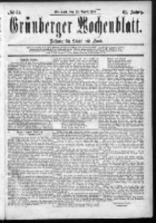 Gr&uuml;nberger Wochenblatt: Zeitung f&uuml;r Stadt und Land, No. 51. (29. April 1885)