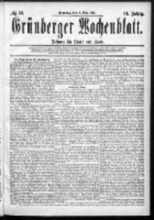 Gr&uuml;nberger Wochenblatt: Zeitung f&uuml;r Stadt und Land, No. 53. (3. Mai 1885)