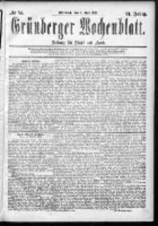 Grünberger Wochenblatt: Zeitung für Stadt und Land, No. 54. (6. Mai 1885)