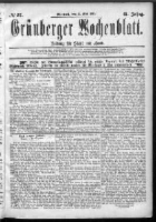 Gr&uuml;nberger Wochenblatt: Zeitung f&uuml;r Stadt und Land, No. 57. (13. Mai 1885)