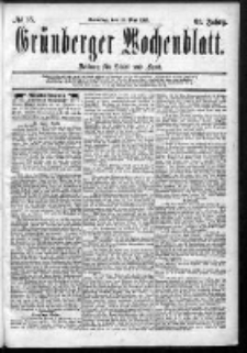 Gr&uuml;nberger Wochenblatt: Zeitung f&uuml;r Stadt und Land, No. 65. (31. Mai 1885)