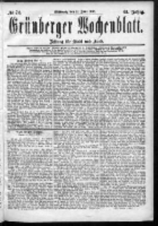 Gr&uuml;nberger Wochenblatt: Zeitung f&uuml;r Stadt und Land, No. 72. (17. Juni 1885)