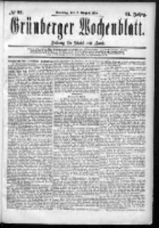 Gr&uuml;nberger Wochenblatt: Zeitung f&uuml;r Stadt und Land, No. 92. (2. August 1885)