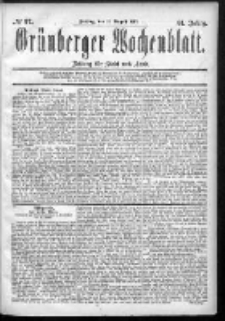 Grünberger Wochenblatt: Zeitung für Stadt und Land, No. 97. (14. August 1885)