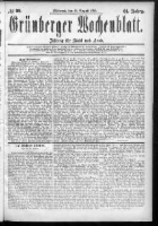 Gr&uuml;nberger Wochenblatt: Zeitung f&uuml;r Stadt und Land, No. 99. (19. August 1885)