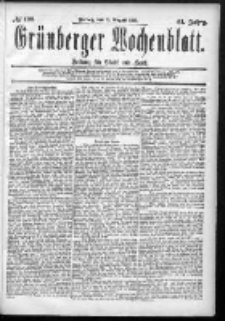Gr&uuml;nberger Wochenblatt: Zeitung f&uuml;r Stadt und Land, No. 100. (21. August 1885)