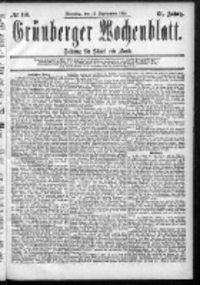 Gr&uuml;nberger Wochenblatt: Zeitung f&uuml;r Stadt und Land, No. 110. (13. September 1885)