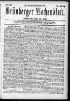 Gr&uuml;nberger Wochenblatt: Zeitung f&uuml;r Stadt und Land, No. 112. (18. September 1885)