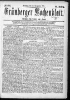 Gr&uuml;nberger Wochenblatt: Zeitung f&uuml;r Stadt und Land, No. 113. (20. September 1885)