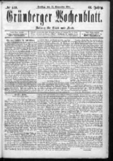 Gr&uuml;nberger Wochenblatt: Zeitung f&uuml;r Stadt und Land, No. 139. (20. November 1885)