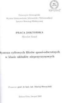 Synteza cyfrowych filtr&oacute;w quasi-odwrotnych w klasie układ&oacute;w nieprzyczynowych