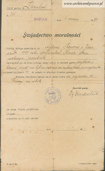 Antoni Sawras - Świedectwo moralności